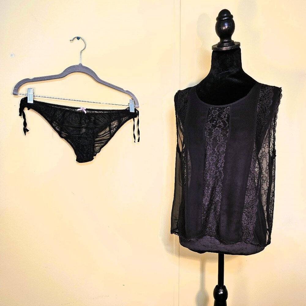 VS 2pc Black Lace Top and Panties Set